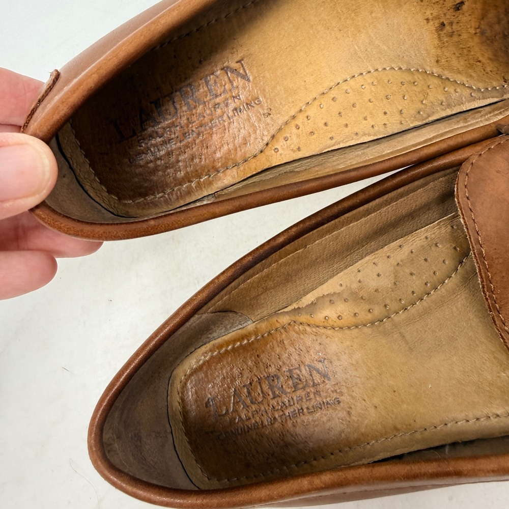 Lauren Ralph Lauren Leather Driving Loafers Cognac Brown RLL Logo Shoes Size 6 - Picture 5 of 11